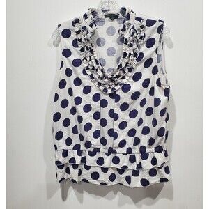 Vintage For Cynthia Sleeveless Linen Blend Ruffled Polka Dot Top, PXL